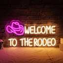 WLHOPE Welcome To The Rodeo Neon Sign Cowboy Hat Led Lights Dimmable Light Signs for Wall Decor 16.5 x 8.6 inches USB Powered Licked Light Signs for Bar Home Club Party Western Bedroom Decoration