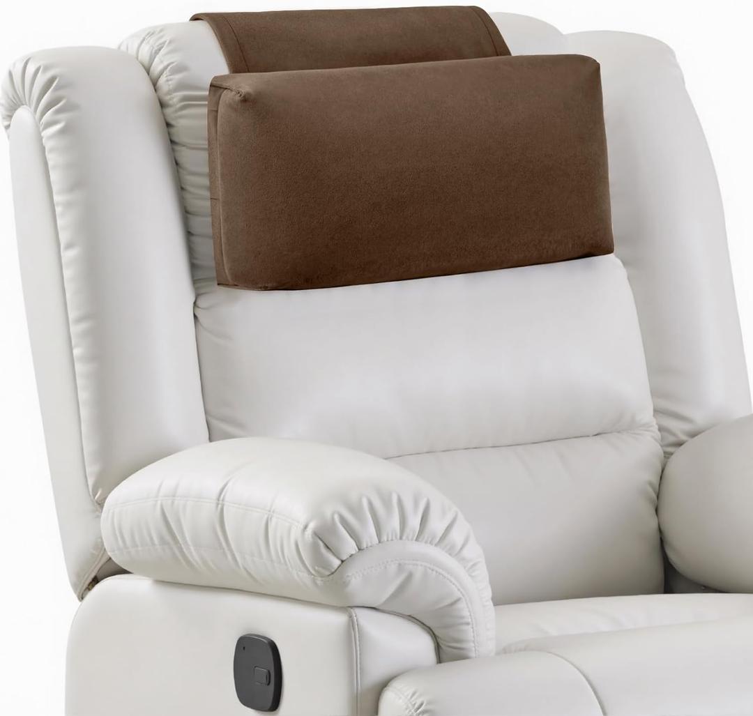 Neck Pillow for Recliner Chair, 14" Adjustable Recliner Pillow for Headrest, Soft Velvet Non-Slip Head Pillow for Recliner, Couch, Chair, Sofa (Brown)