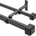 Double Curtain Rods with Square Heavy Duty Aluminum Alloy Finials - 72-144' Telescoping Rods, 1 Inch Front and 5/8 Inch Back - Matte Black