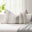 Kevin Textile 12x20 Inch Lumbar Throw Pillow Cover 1 Pack Boho Decorative Soft Chenille Thread Woven Tufted Textured Rectangle Cushion Case Farmhouse Accent for Living Room Couch Sofa Bed, Grey