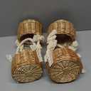 Thyle 4 Pcs Flower Girl Baskets with Handle, 7.87 x 4.33 Inch, Wicker Rattan, Lightweight, Brown (White Lace)