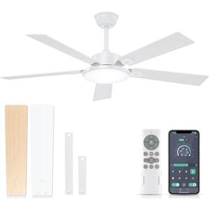 Ceiling Fans with Lights,52 inch Ceiling Fan with Light and Remote,6 Speeds,Reversible,3CCT,DimmableNoiseless,White Ceiling Fan for Bedroom,Living Room,Home Office