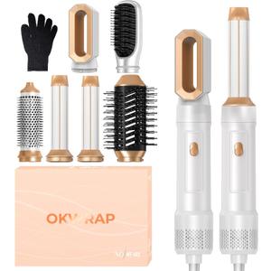 6 in 1 Blow Dryer Brush, Upgrade Hair Dryer Brush Set Negative Ion Air Styler Curling Wrap Air Curler, Hot Air Brush Curling Iron Hair Styling Tools As A Gift for Straight/Curl/Dry/Smooth