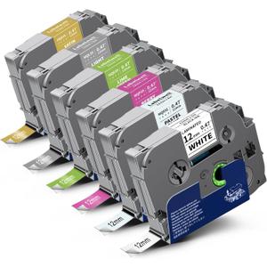 Labelwell 6-Pack 12mm 0.47 Laminated Multi Color Compatible for TZe-231 TZe231 MQ531 MQP35 MQG35 MQL35 MQ835 TZ Tape for P Touch PT-H110 D210 D220 D400, White/Blue/Blue/Green/Sliver/Gold