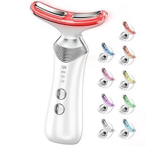 Dopsikn 9in1 RedLightTherapyforFaceandNeck, Portable Facial Massager Tool with Adjustable Vibration & Thermals for Wrinkles, Double Chin, White