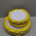 realluck 100 PCS White and Yellow Disposable Plates for 50 Guests, Scalloped Plastic Plates Include 50 Dinner Plates and 50 Dessert Plates for Party, Wedding