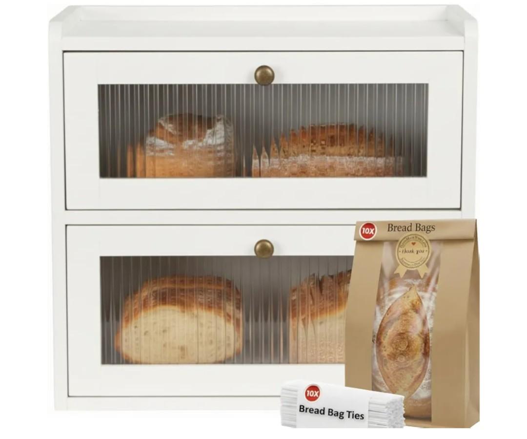 BOONEFIT BREAD BOX for KITCHEN ORGANIZER PANTRY SHELF, White