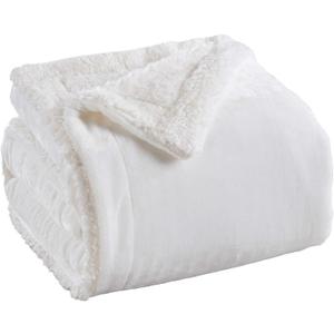 Great Bay Home Sherpa Fleece and Velvet Plush Full/Queen Throw Blanket White | Thick Blanket for Fall and Winter | Cozy, Soft, and Warm Fleece Throw Blanket | Cielo Collection