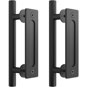SKYSEN 2 Pack 12" Barn Door Handles, Sliding barn Door Pull Handle, No Gap Flat Plate Design- Heavy Duty- Round- Easy to Install- Matt Black (681-2)