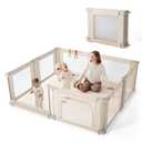 Foldable Baby Playpen, 79 x 71 in Large Play Yard with Breathable Mesh, Soft Padded Rails, Safety Zipper Gate, Anti-Slip Base, Portable Indoor Baby Fence for Babies and Toddlers 0-3,Light Khaki
