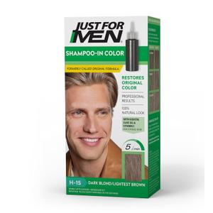Just For Men Shampoo-In Color (Formerly Original Formula), Mens Hair Color with Keratin and Vitamin E for Stronger Hair - Dark Blond/Lightest Brown, H-15, Pack of 1