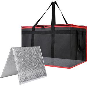 Insulated Food Delivery Bag with Hard Bottom - Extra Stable and Durable Catering Bag, 3XL Thermal Cooler Tote for Hot and Cold Food Transport - Ideal for High-Volume and Restaurant Deliveries (Black-Red)