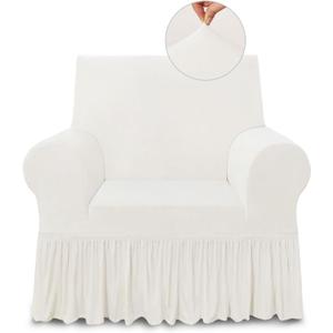 NICEEC Armchair Cover Super Soft 1-Piece White Armchair Slipcover Stretch Universal Spandex Couch Covers for Living Room Easy Fit Washable Furniture Sofa Protector with Skirt (Small)