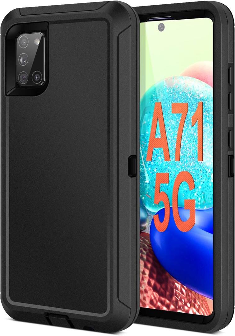 Jelanry Case for Samsung Galaxy A71 5G Dual Layer Shockproof Protective Back Cover [Not fit A71 5G UW] w/Dust Port & Anti-Slip Grip Heavy Duty Rugged Phone Case for Galaxy A71 5G for Daily Use Black