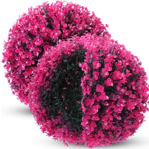 Hotop 2 Pcs 12 Inch Artificial Plant Topiary Ball 4 Layers Garden Spheres Boxwood Balls Artificial Topiaries Spheres Decorative Plants for Backyard, Balcony, Garden, Indoor Outdoor Decor(Rose Red)