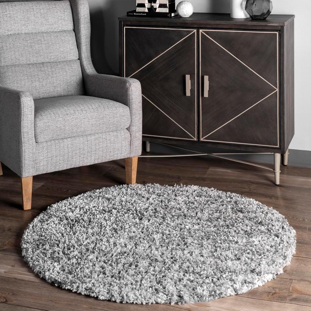 nuLOOM Brooke Shag Tasseled Area Rug - 4 Round Accent Shag Rug Casual Grey/Ivory Rugs for Living Room Bedroom Dining Room Nursery Entryway
