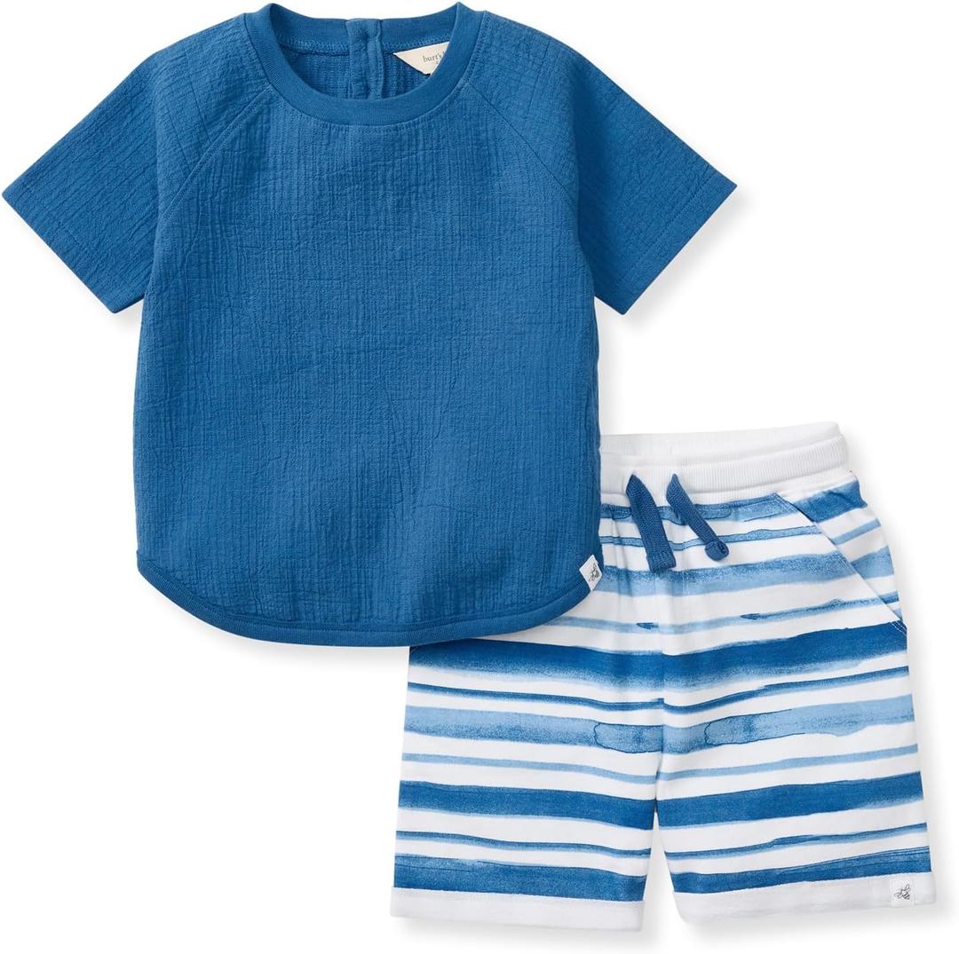 Burt's Bees Baby baby-boys Shirt and Shorts Set, Top & Bottom Outfit Bundle, 100% Organic Cotton (4T)