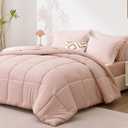 Love's Cabin Queen Comforter Set Blush Pink, 7 Pieces Queen Bed in a Bag, All Season Bedding Sets with 1 Comforter, 1 Flat Sheet, 1 Fitted Sheet, 2 Pillowcase and 2 Pillow Sham | Soft, Breathable, Lightweight, Comfortable
