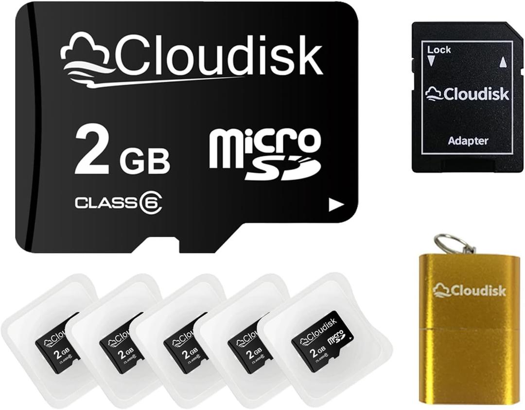 Pack of 2 Micro SD Card 2GB Flash Memory Card C6 with SD Adapter, Card Reader (2 GB)