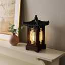 Traditional Korean Wood Lamp | Handmade Asian Oriental Table Lantern | Bedside Bedroom Accent Light | Unique Gift Idea | Pagoda Design (Brown) (House)