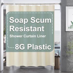 AmazerBath Beige Shower Curtain Liner Plastic, 8G PEVA Shower Liner Cream, Heavy Duty Shower Curtains for Bathroom, Cream Shower Curtain Waterproof 72x72 with 3 Weighted Stones and 12 Grommets