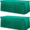 2 Pack Emerald Green Spandex Tablecloth for 6 Foot Rectangle Tables, Wrinkle Free Fitted Table Clothes Cover 6ft Green Stretchy Tablecloths with Skirt for Parties Weddings Birthday Banquet Baby Shower