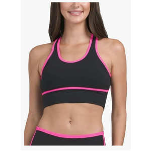 Juicy Couture High Support Sports Bra Top Contrast Piping and Cut Out Detail L Black
