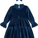 Baby and Toddler Girls Velvet Dresses Christmas Dress Long Sleeve Birthday Party Playwear Dress Fall Winter Clothes (3-4T, Navy), Height (in) 37.4 - 40.2,  Chest (in) 24.4, Shoulder (in) 9.8, Length (in) 21.3