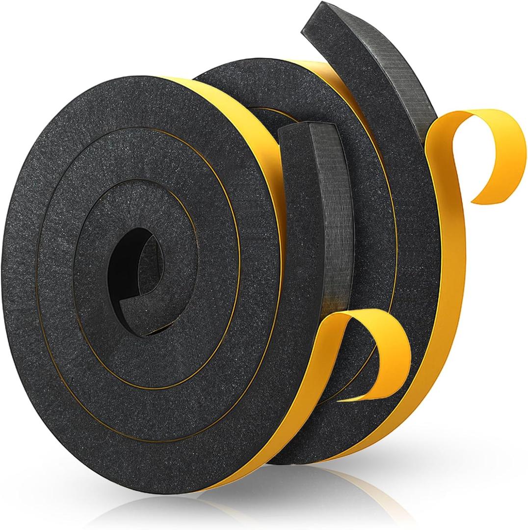 SHENLIU 2 Rolls Foam Weather Stripping with Adhesive, 1.5 Inch x 1.5 Inch High Density Seal Strip Adhesive Closed Cell Weather Strip Total 16 Feet Long for Uneven Gaps Doors Windows