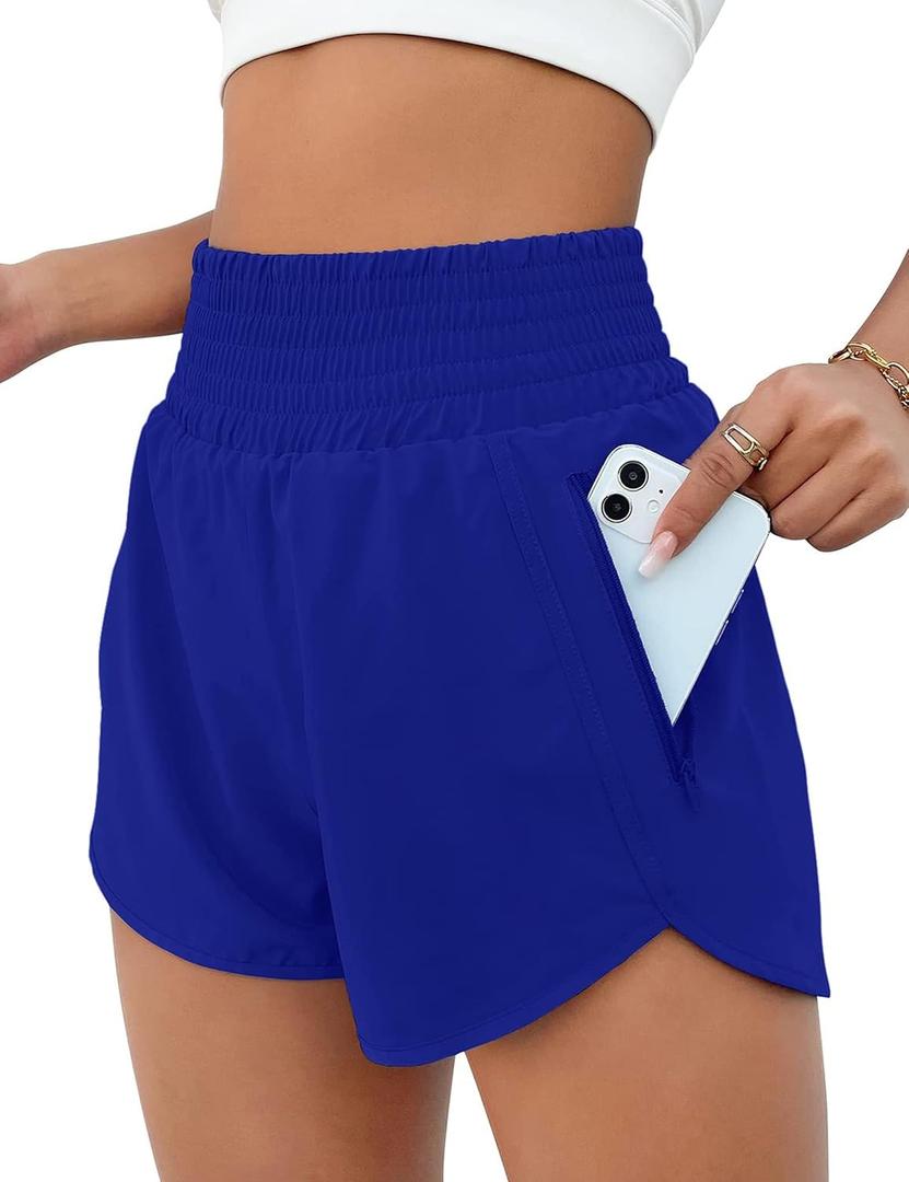 BMJL Women's Athletic Shorts High Waisted Running Short Pocket 2.5" Sporty Shorts Gym Workout Shorts (Blue, L)