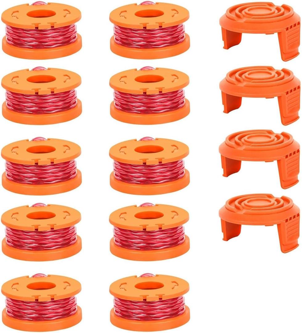 14 Pieces High Performance Replacement for Worx 20V Brushcutter | Thread Ø 1.65 mm, Length 3 m, Universal Spool for Brush Cutter (10 Spools + 4 Caps)