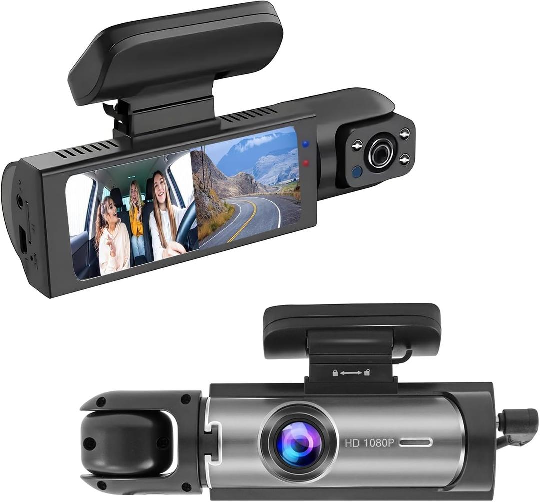 Dashcam Front and Inside,Car Camera Dash Cam for Cars,Driving Recorder with IR Night Vision,Loop Recording,Wide Angle Lens,3.16 Inch IPS Screen,Parking Mode (Black)