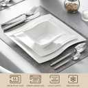 MALACASA Ivory White Dinnerware Set, 12 Pieces - Porcelain Dinner Plates, Dessert Plates and Bowls, Square Flora Pattern
