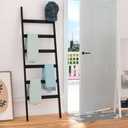 BZH Blanket Ladder, 6 Tier Blanket Holder, 68.9 Inch Tall Blanket Rack, Ladder Shelf Against The Wall, Rustic Bamboo Quilt Rack Stand in Bathroom, Living Room, Bedroom, Black