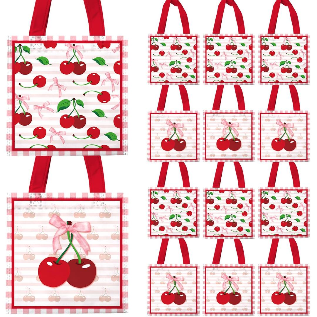 VDESFUEBY Cherry Party Favor Bag Cherry Non Woven Gift Goodie Treat Candy Bag for Birthday Baby Shower She's The Cherry On Top Party Supplies, 20Pcs