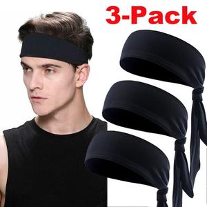 3-Pack Black Head Tie Hair Band Sports Headband Bandana Wrap Sweatband Men Women
