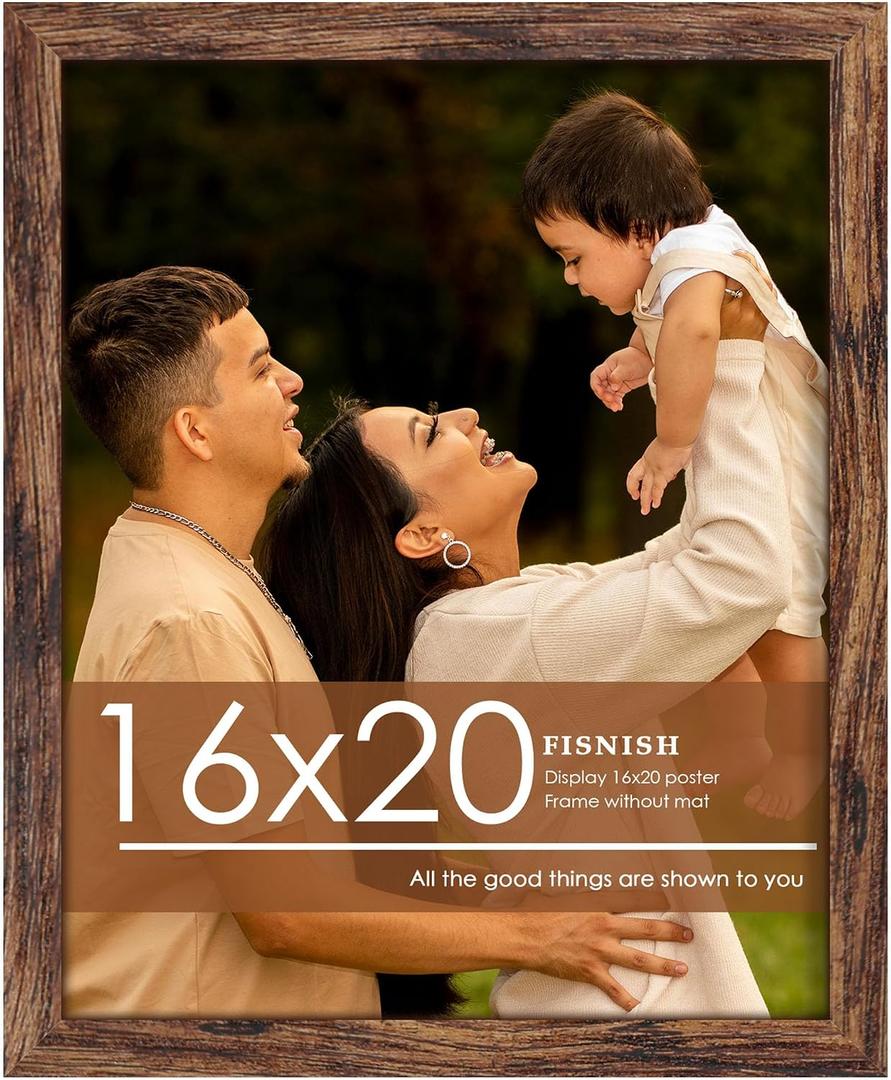 16x20 Picture Frame, Classic Brown 16 x 20 Poster Frame for Horizontal or Vertical Wall Mounting, 1 Pack