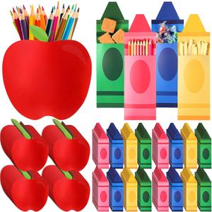 Sinload 100 Pcs Back to School Bags Gifts Bulk Crayon Apple Shaped Candy Birthday Snack Bags Teacher First Day of School for Kids Apple Shaped Case for Classroom Gift Candy Case for Party Favors