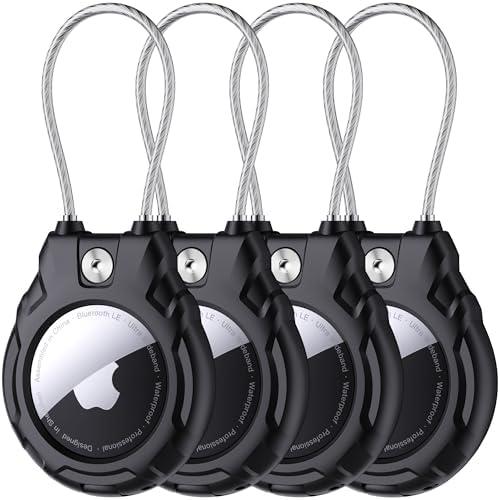 Gocii for Airtag Holder with Wire Cable(1st & 2nd Generation), 4 Pack Ultra-Durable Lockable Case for Apple AirTag, Waterproof Keychain Holder for Luggage, Keys, Backpacks, Cars, Bags, and Kids