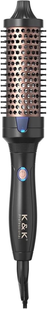 K&K Heated Curling Brush - 1.5 Inch Ceramic Tourmaline Ionic Volumizing Hot Brush for Root Volume & Loose Curls (Black)