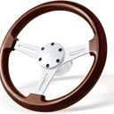 13.8" Boat Steering Wheel with 3/4" Tapered Shaft, 6 bolts Wood Grain Classic Nostalgia Boat Steering Wheel for Seastar and Verad, for Marine Boats, Yacht,Vessels,Pontoon Marine-Mirrored-silver