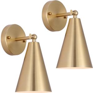 MWZ Gold Sconces Set of 2, Modern Brass Wall Sconces Lighting Fixtures with Metal Shade, Indoor Decor Wall Mount Swing Arm Lamp for Bedroom,Bedside,Kitchen,Hallway,Living Room,Reading,Bar