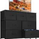 DUMOS TV Stand Dresser for Living Room Bedroom with 7 Fabric Drawer, Entertainment Center Chest Storage Organizer Units for Clothing, Closet, Cabinet, Living Room Furniture, Classic Black