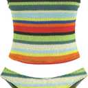 ZAFUL Women's Floral Tankini Swimsuits Bandeau Tummy Control High Cut Tankini Set Two Piece Bathing Suit (M)