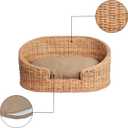 DBD1000B Curvy 28.5" x 17.25" Classic Handwoven Rattan Pet Bed with Machine-Washable Cushion, Light Brown