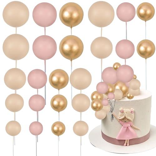 Gyufise 30Pcs Ball Cake Topper Ball Cake Picks Colorful Pearl Ball Shaped Cupcake Insert Cake Topper for Bear Theme Birthday Party Favors Wedding Decoration Supplies Apricot Gold Light Brown
