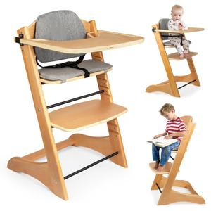 Lcoco&Dream Solid Wood High Chairfor Babies and Toddlers6 Months to 220 Lb - Anti-Dumping - Adjustable & Ergonomic/Natural Wood