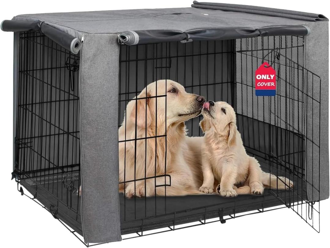 HiCaptain Breathable Dog Crate Cover 48 Inch, Durable Heavy Duty Kennel Cover, Dual Zippered Panels, Windproof Waterproof UV-Resistant(Grey)