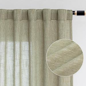 MYSKY HOME Sage Green Living Room Curtains 95 Inches Long Semi Sheer Drapes Light Filtering for Sliding Glass Door Window Treatments Soft Linen Look Country Farmhouse Style, 50" x 95", 2 Pieces