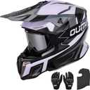 OUMURS Adult ATV Dirt Bike Helmet with Gloves & Mask Adjustable Sun Visor Motorcycle Adult Helmet Off-Road Motocross Downhill Moped MX for Unisex-Adult - White-Gray, M